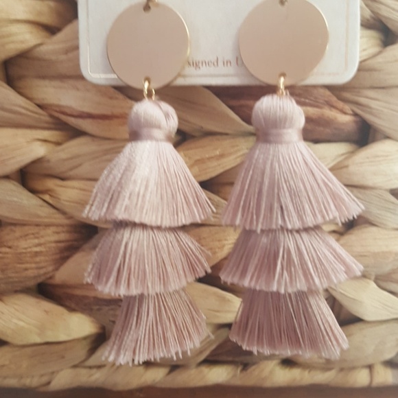 Trendy Boho Pale Pink Multi layered Tassel earrings - Picture 6 of 6